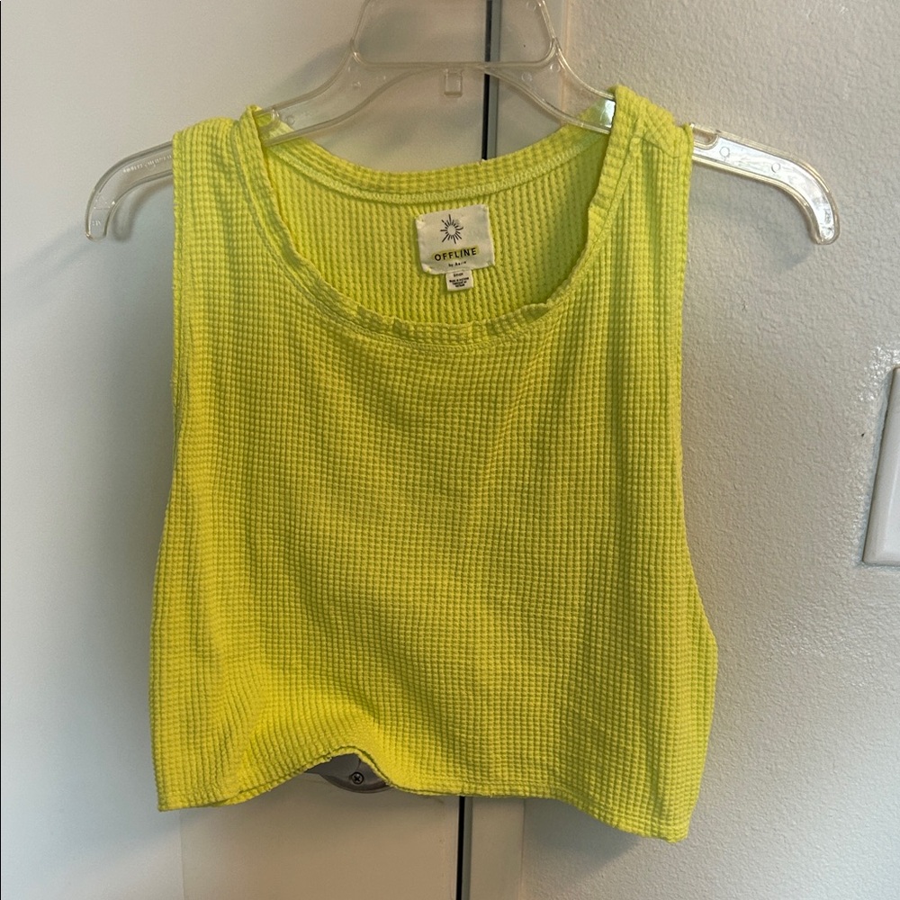 OFFLINE Neon Yellow Waffle Knit Crop Tank